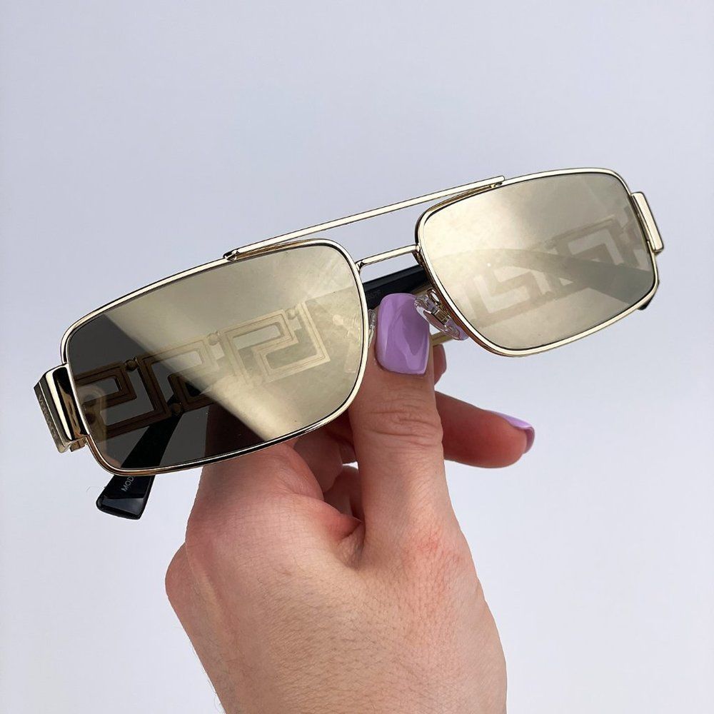 Versace Sunglasses VE2257 10025A Gold Light Brown Mirror Metal Pilot Unisex
